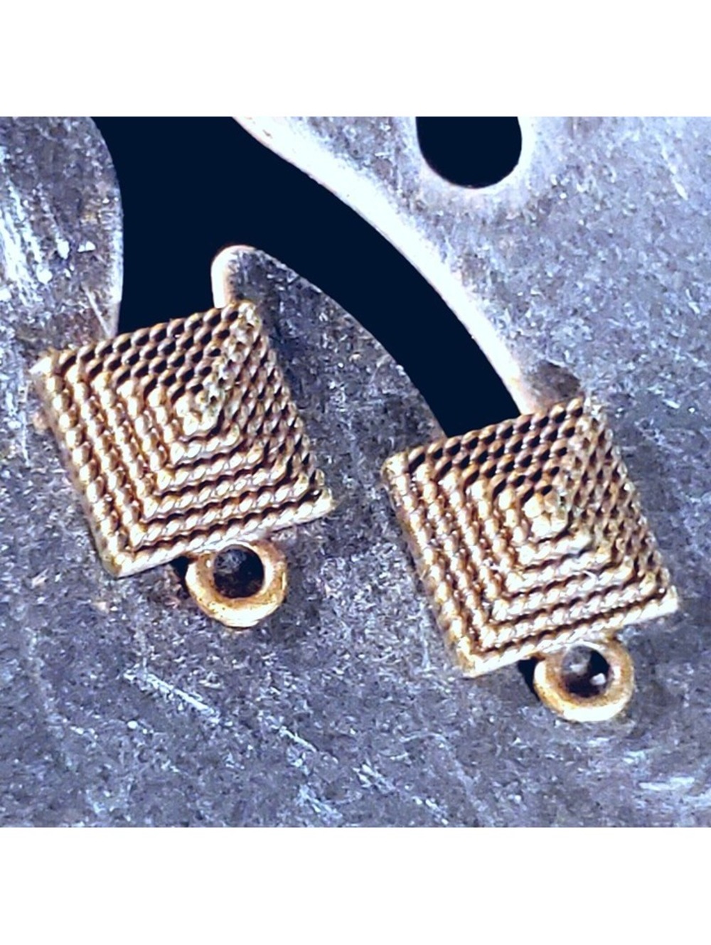 Avant Garde Antique Bronze Egyptian Pyramid Dotted Earring Post Findings 2 pcs